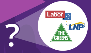 Which political party with a logo of each major party for Queensland state elections - labor, LNP and The Greens